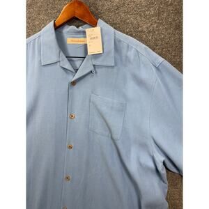 Tommy Bahama Shirt Men's XL Blue Short Sleeve Silk Button Down Solid Textured